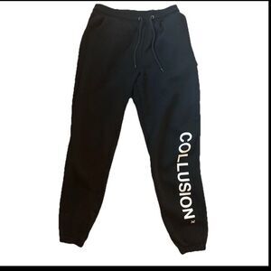 Unisex Collusion Black Sweatpants with Logo Size Small